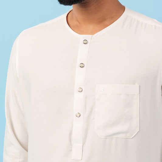 Royal Panjabi (White Round Neck)