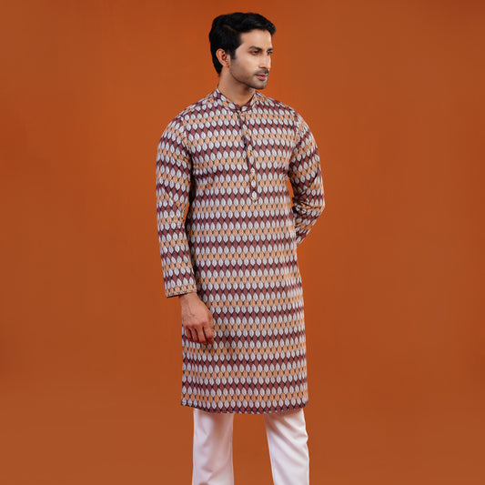 Royal Panjabi (Burnt Orange Geometric print)