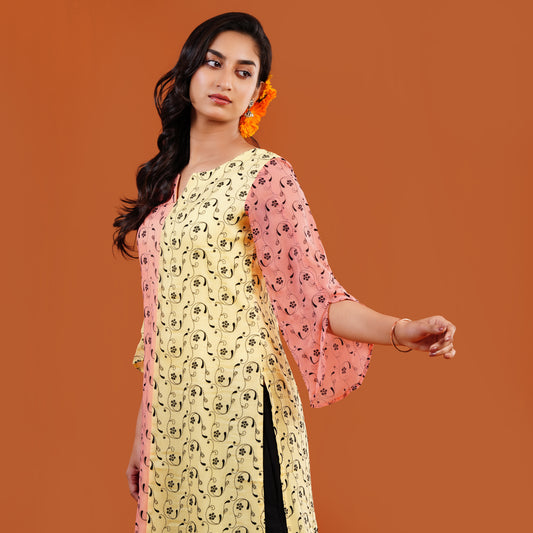 Royal Kurti (Soft Peach & Pastel Yellow)
