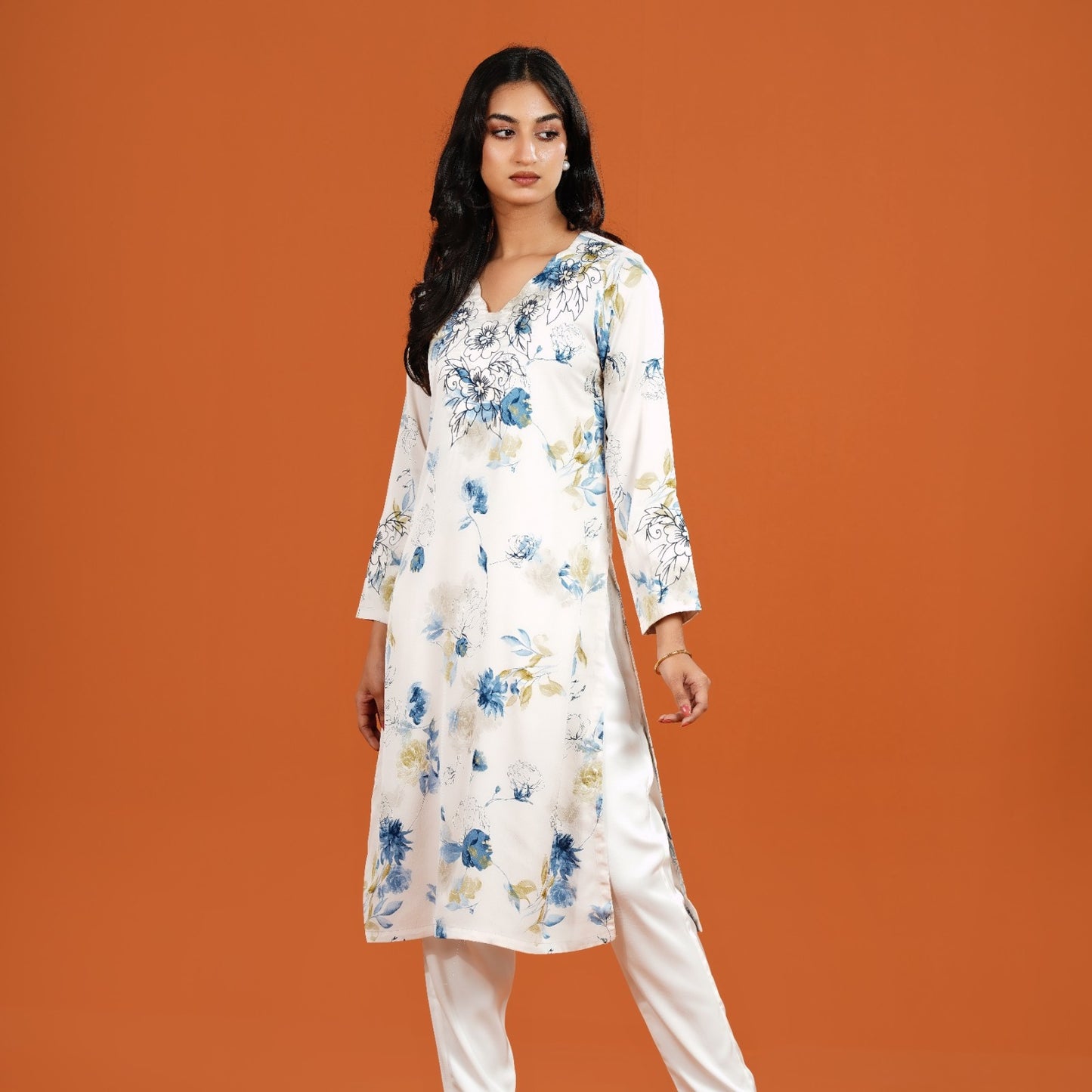 Signature Kurti (Off White- Blue Printed)