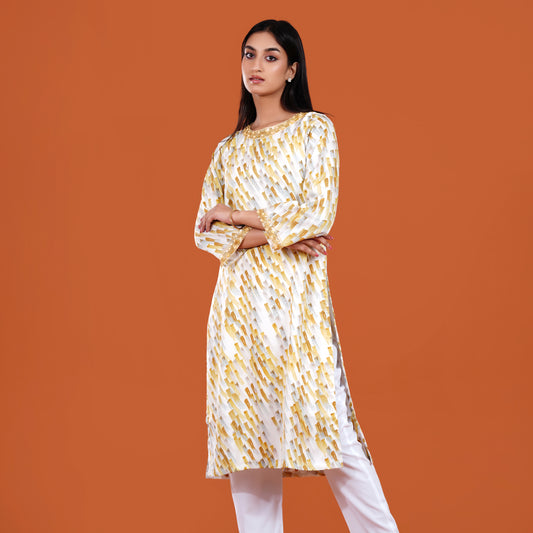 Signature Kurti (White Grey Printed)
