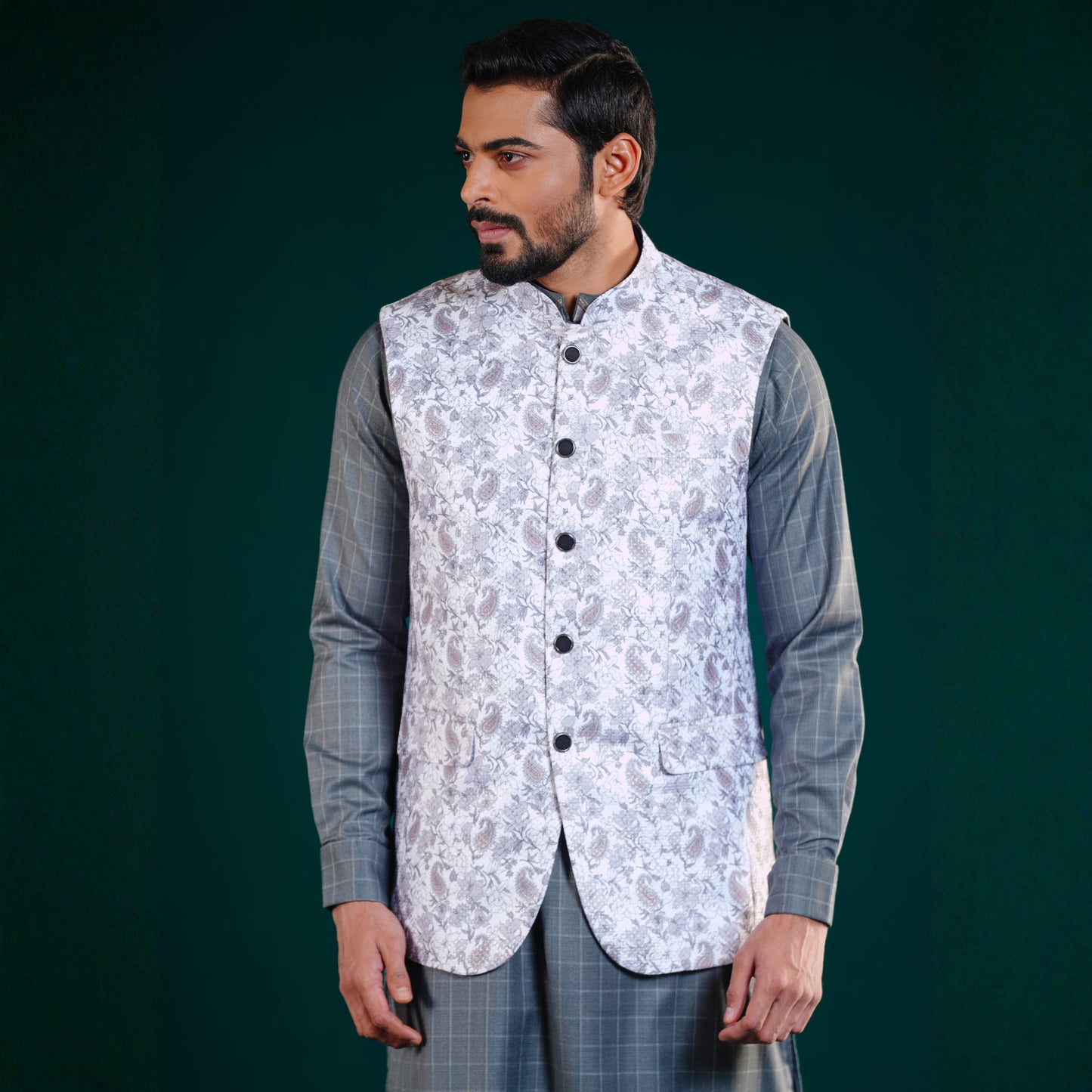 Signature Waistcoat (White Floral )