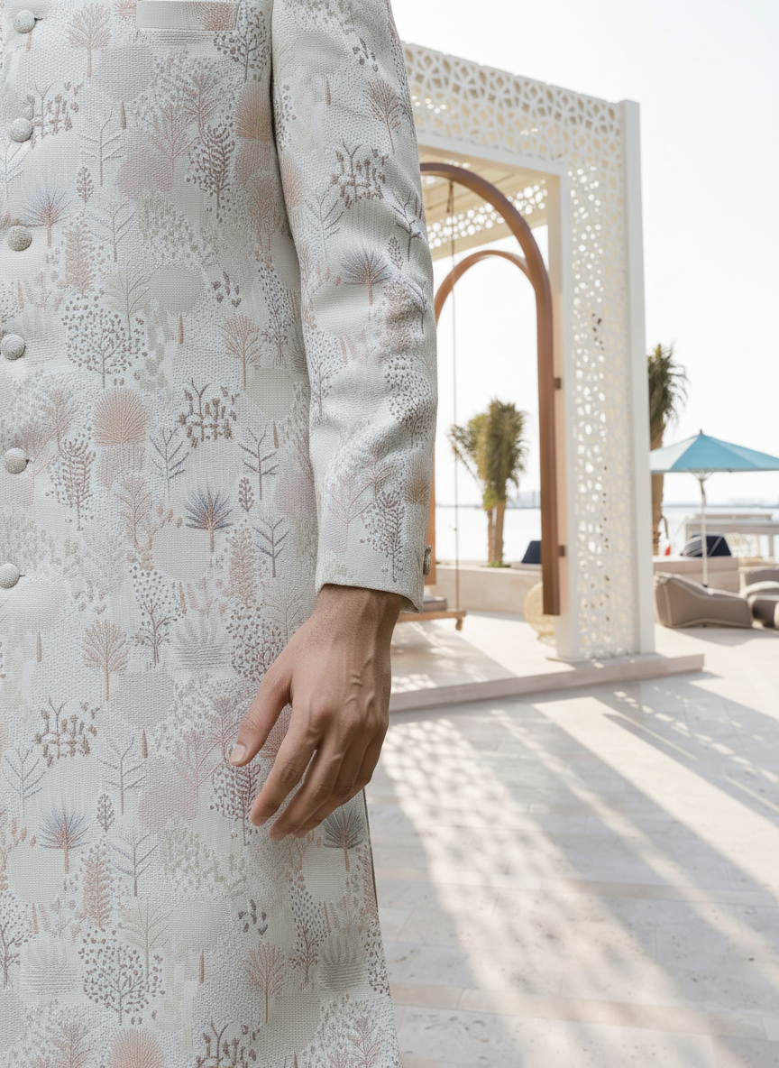 YAMAAN Imperial Off White-Brown Sherwani