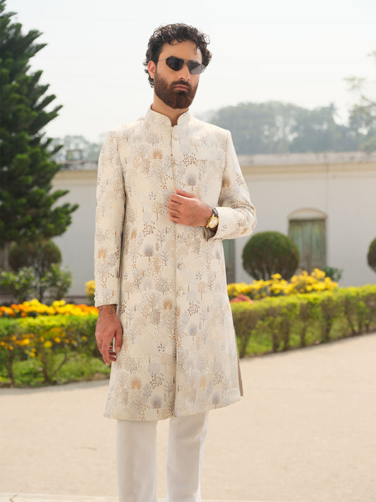 Imperial Sherwani (Off White-Grey)