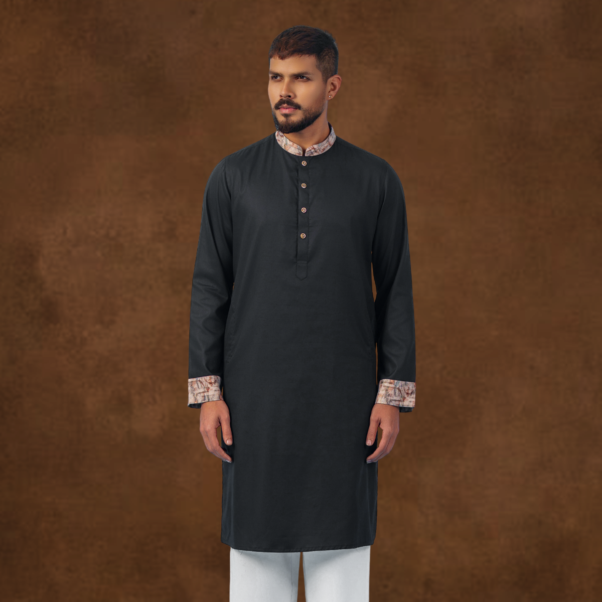 YAMAAN Royal Panjabi Black Fine Cotton