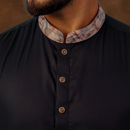 YAMAAN Royal Panjabi Black Fine Cotton