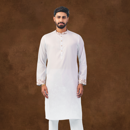 YAMAAN Royal Panjabi White Fine Cotton