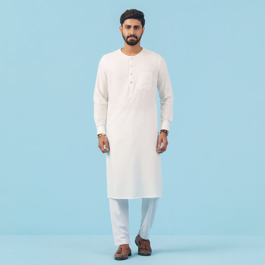 Royal Panjabi (White Round Neck)