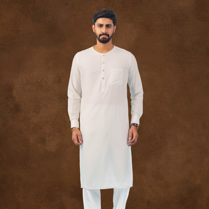 YAMAAN Royal Panjabi White Round Neck