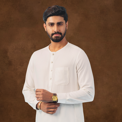 YAMAAN Royal Panjabi White Round Neck