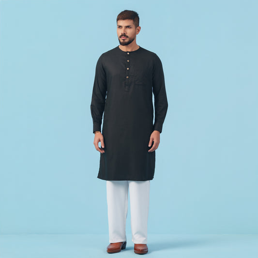 Royal Panjabi (Black Round Neck)