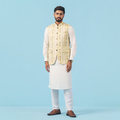 Signature Waistcoat (Cream-Olive Print)