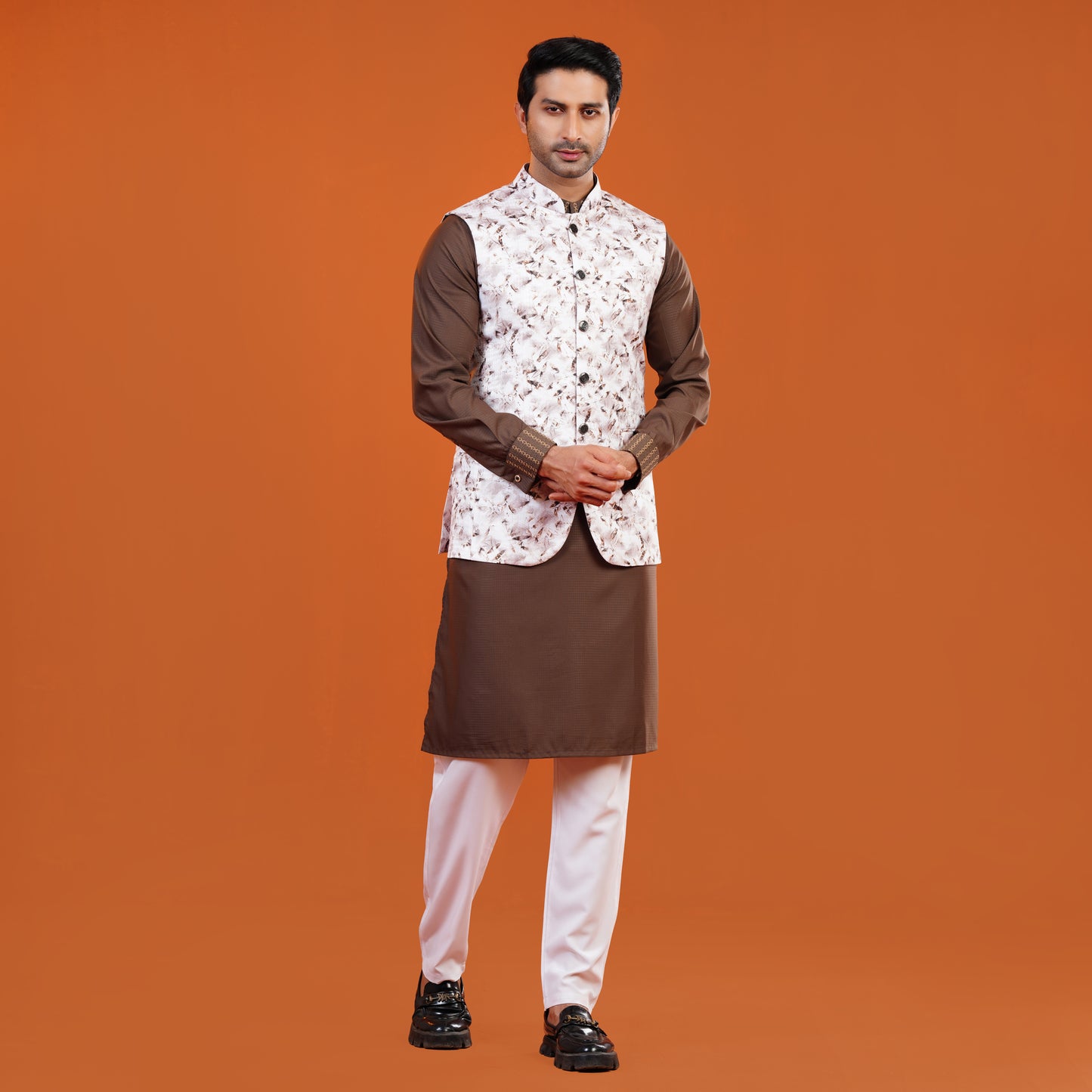 Signature WaistCoat (White -Brown)