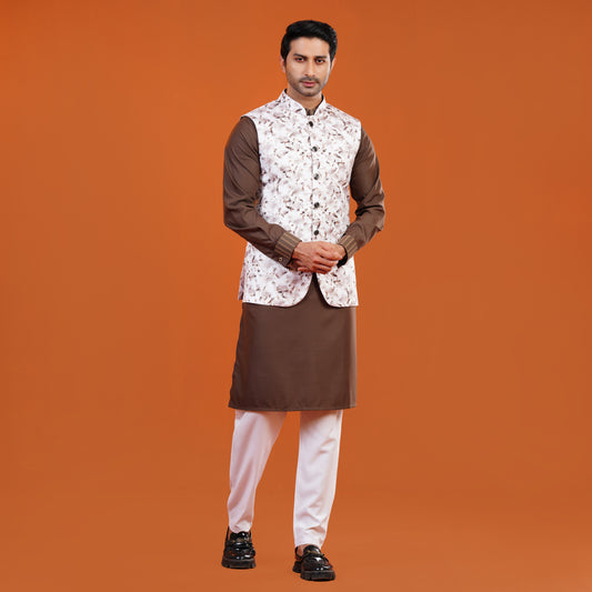 Signature WaistCoat (White -Brown)