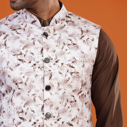 Signature WaistCoat (White -Brown)