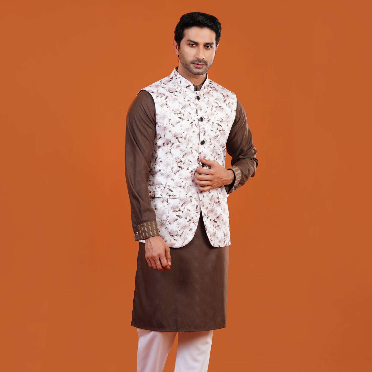 Signature WaistCoat (White -Brown)