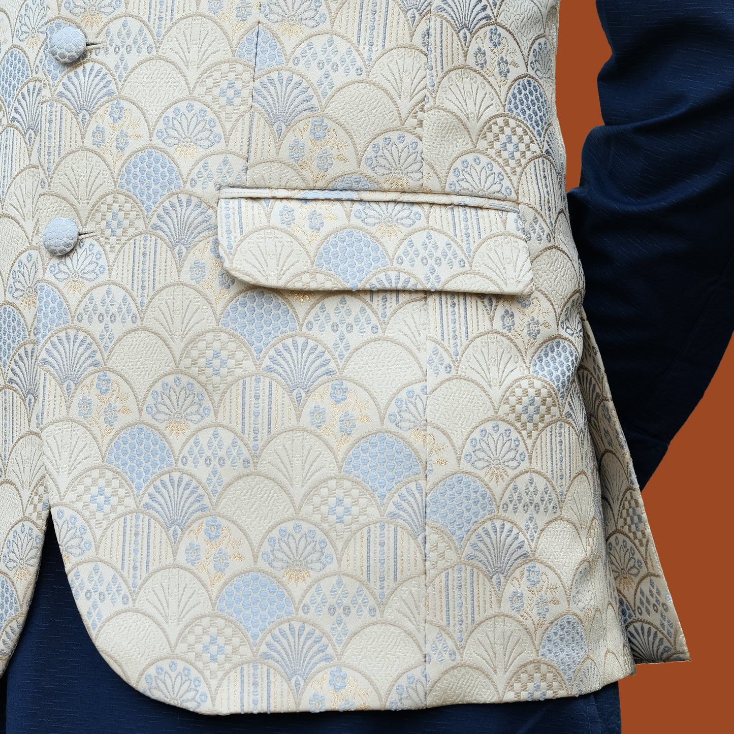 Imperial WaistCoat (Off White-Sky Blue )