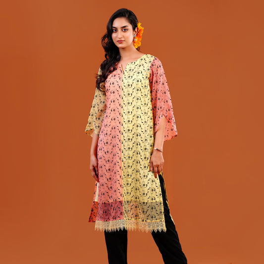 Royal Kurti (Soft Peach & Pastel Yellow)