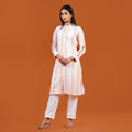 YAMAAN Signature Kurti Beige & Pink Stripe