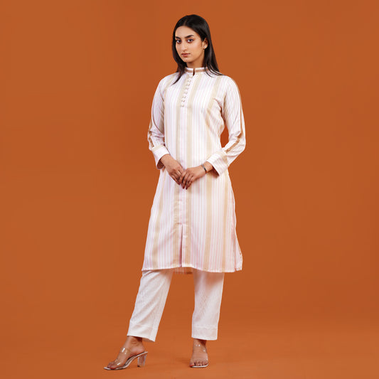 Signature Kurti (Beige & Pink Stipe)