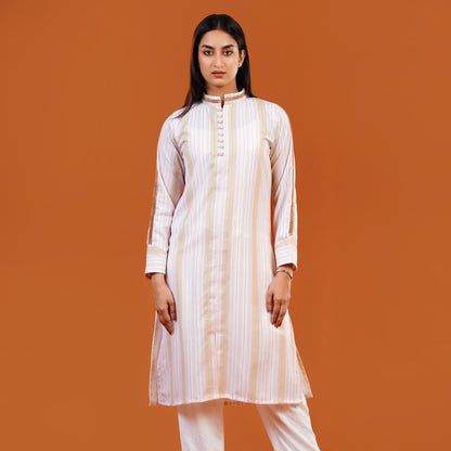 Signature Kurti (Beige & Pink Stipe)