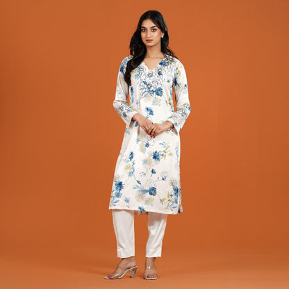 Signature Kurti (Off White- Blue Printed)
