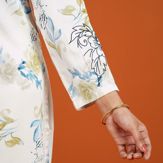 Signature Kurti (Off White- Blue Printed)