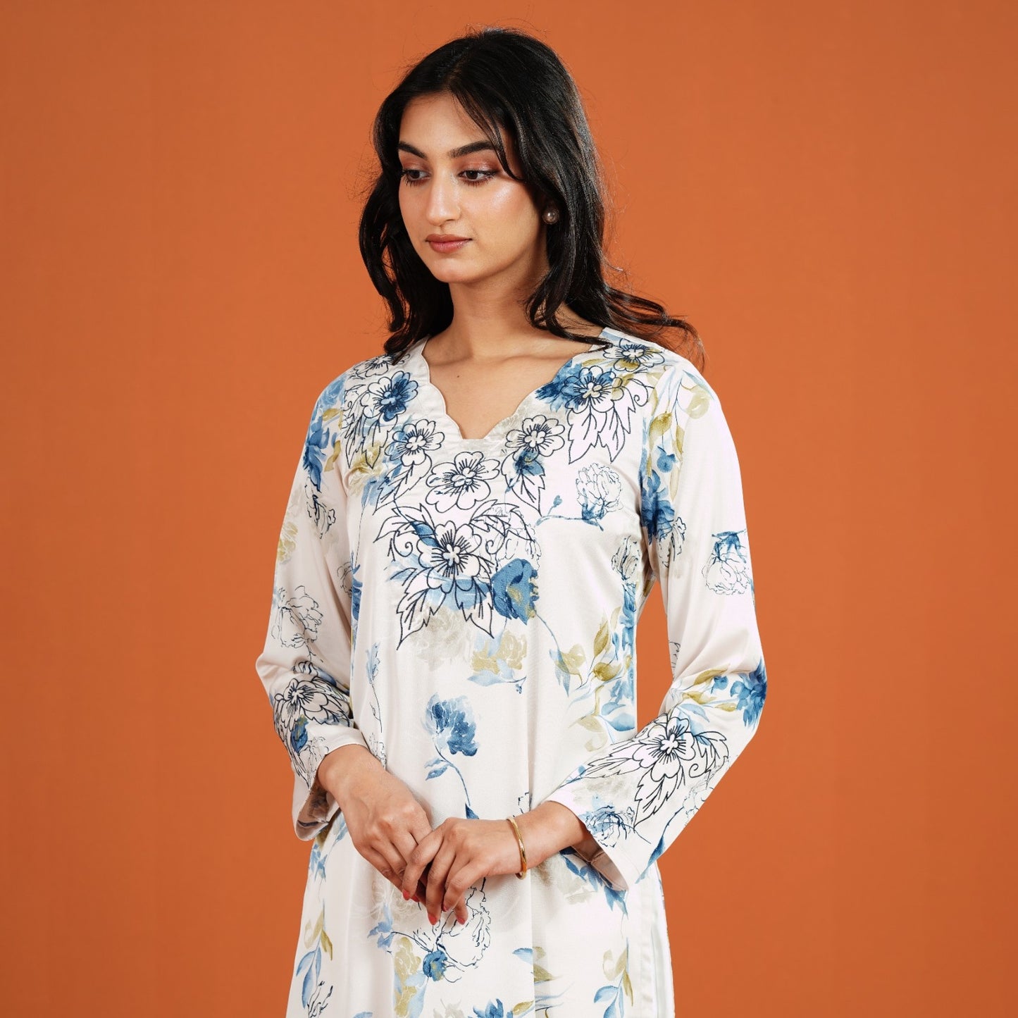 Signature Kurti (Off White- Blue Printed)