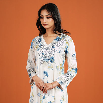 Signature Kurti (Off White- Blue Printed)