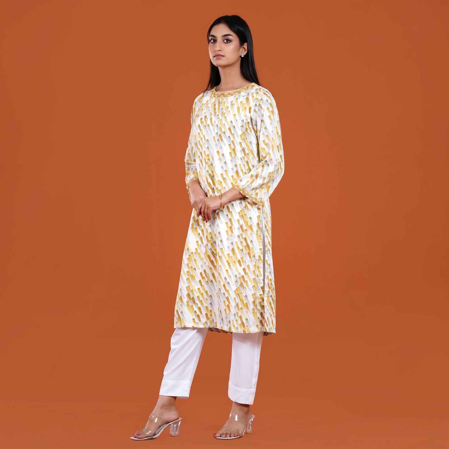 Signature Kurti (White Grey Printed)