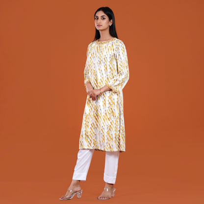Signature Kurti (White Grey Printed)