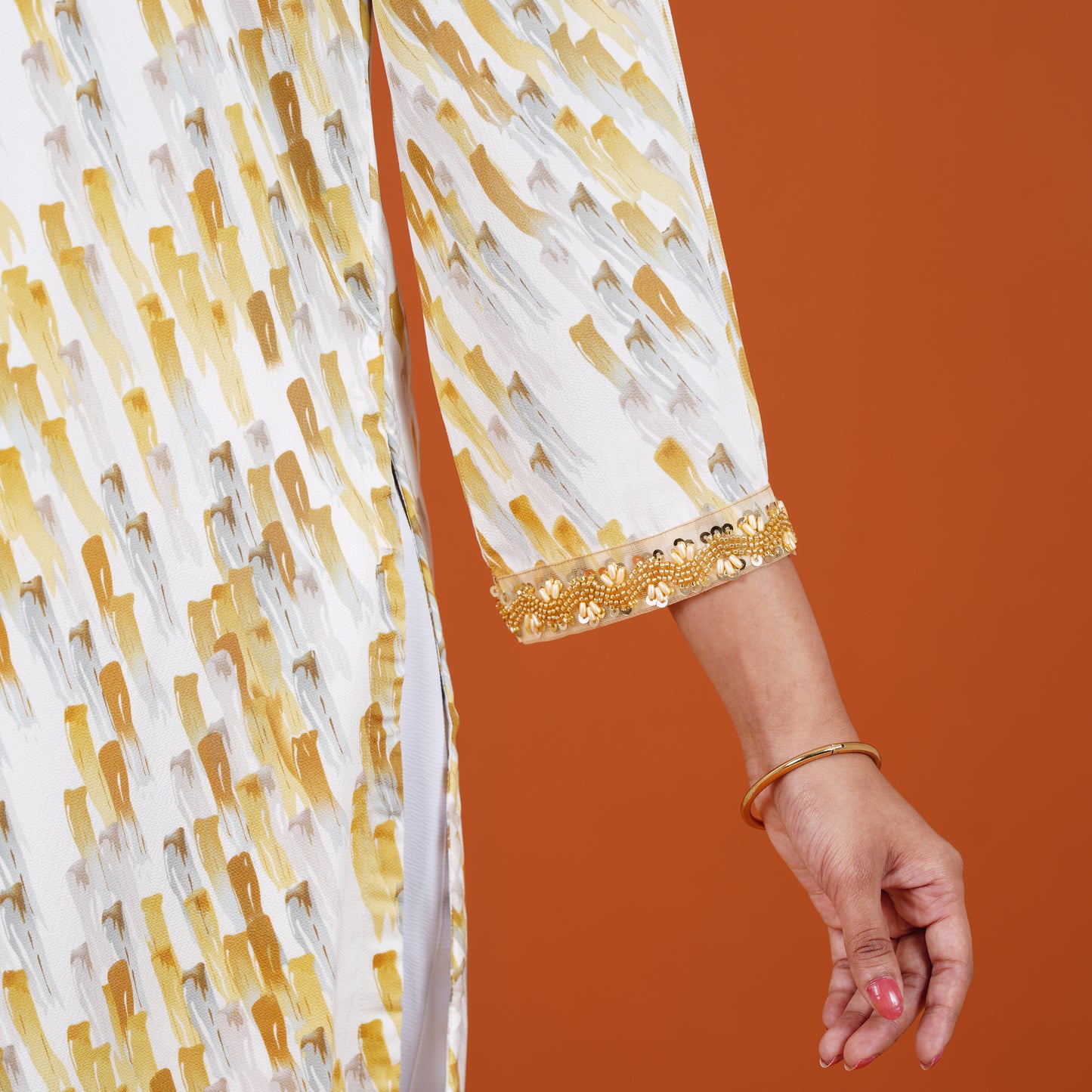 Signature Kurti (White Grey Printed)