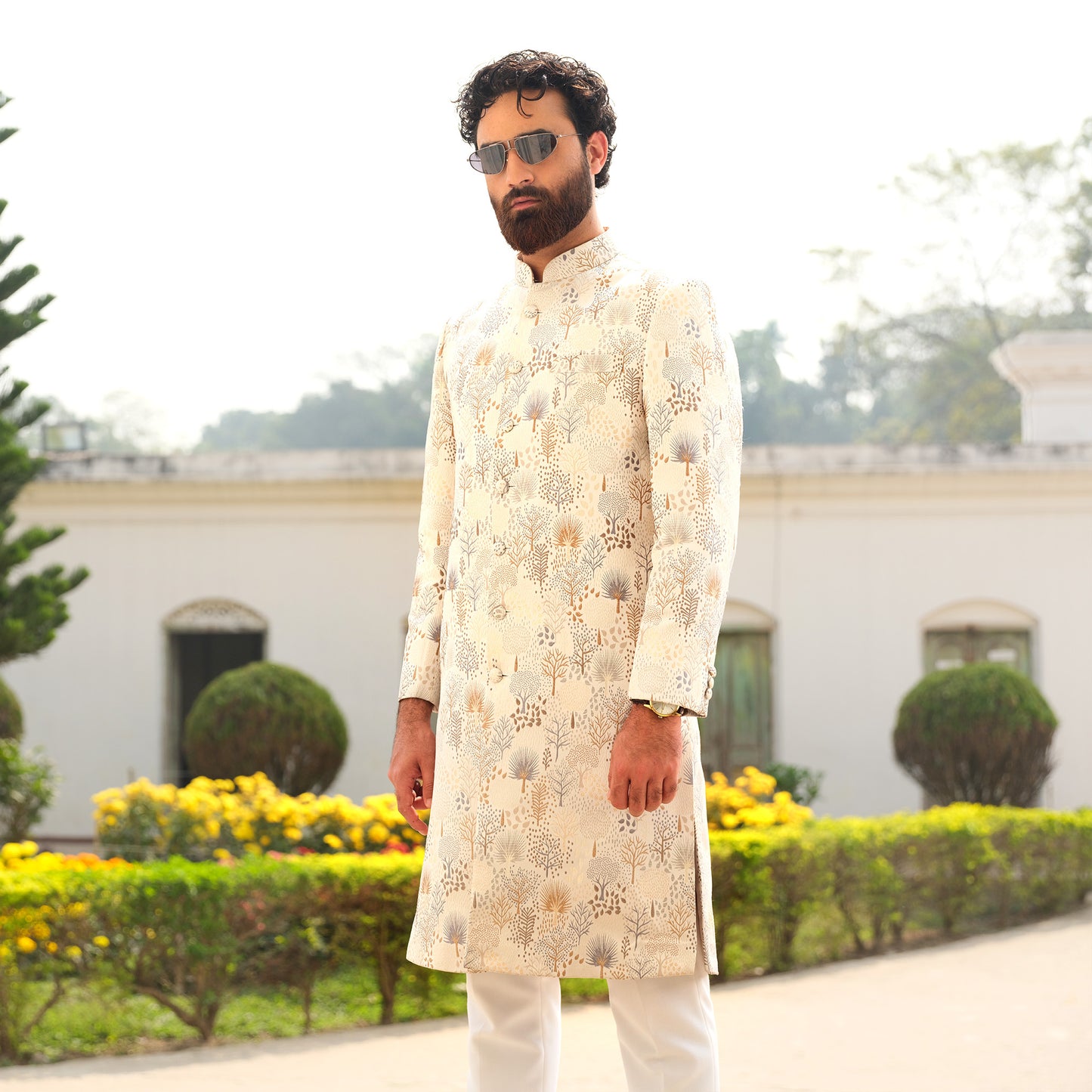 Imperial Sherwani (Off White-Grey)
