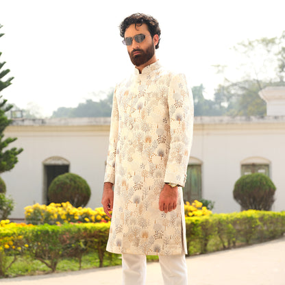 Imperial Sherwani (Off White-Grey)