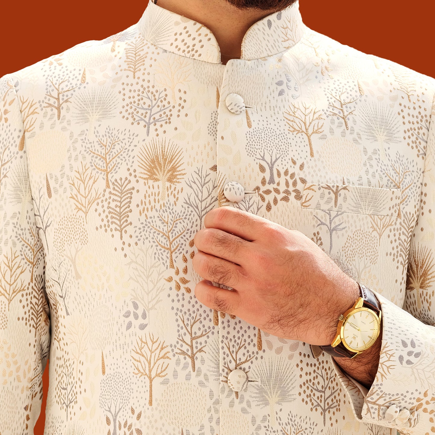 Imperial Sherwani (Off White-Grey)