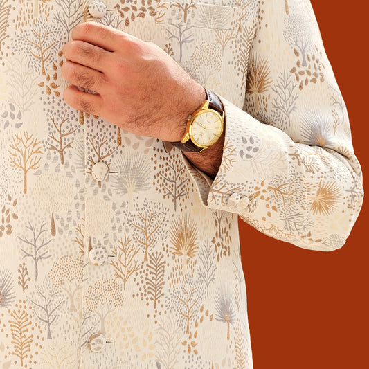 Imperial Sherwani (Off White-Grey)