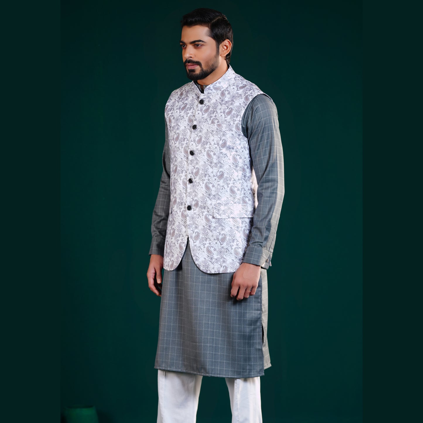 Signature Waistcoat (White Floral )