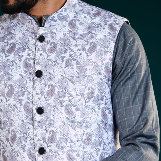 Signature Waistcoat (Blue Floral )