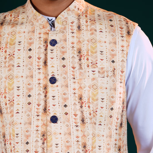 Signature Waistcoat (Cream-Beige Print)