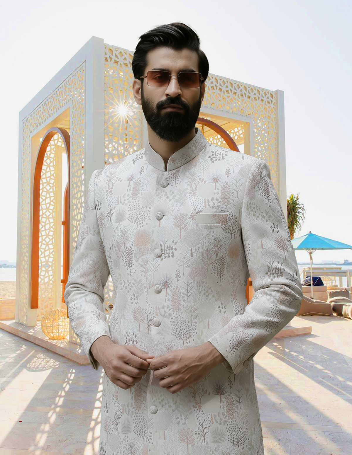 YAMAAN Imperial Off White-Brown Sherwani