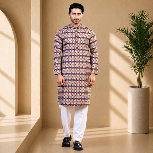 Royal Panjabi (Burnt Orange Geometric print)