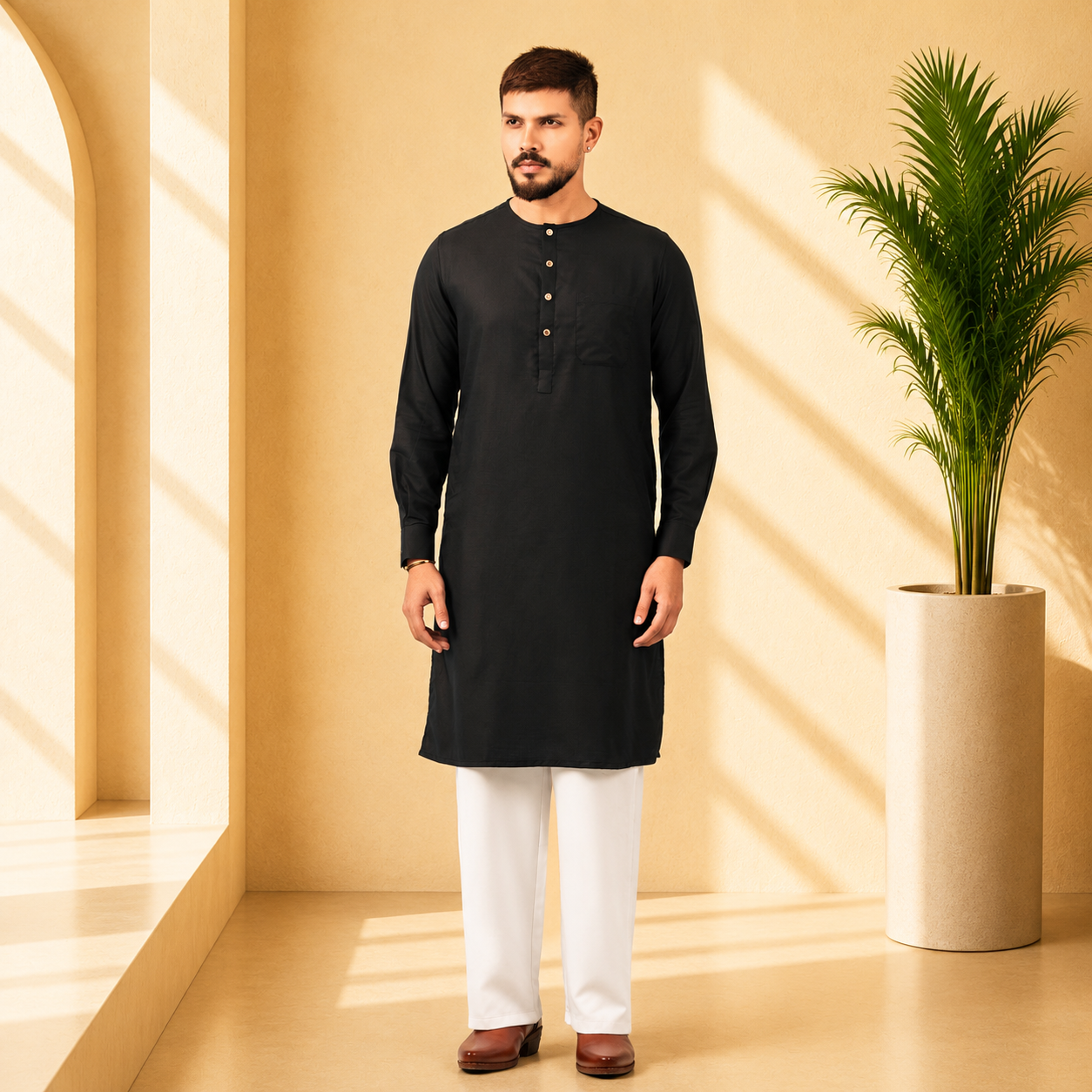 Royal Panjabi (Black Round Neck)