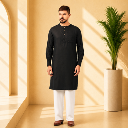 Royal Panjabi (Black Round Neck)