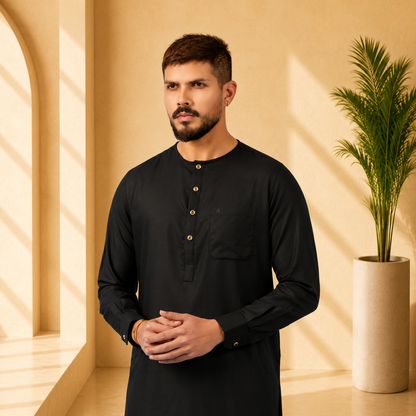 Royal Panjabi (Black Round Neck)