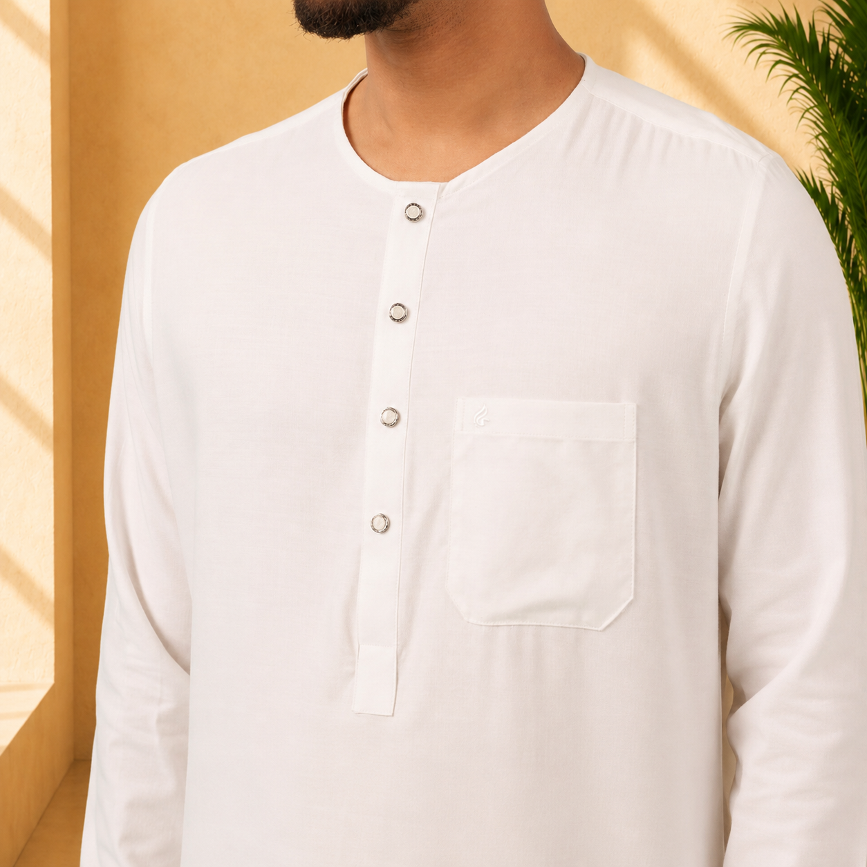 Royal Panjabi (White Round Neck)