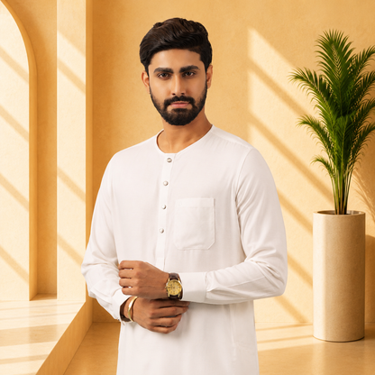 Royal Panjabi (White Round Neck)