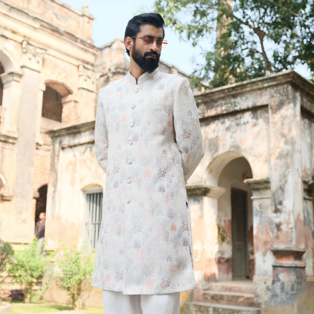 Imperial Sherwani (Off White-Brown)