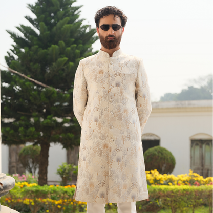 Imperial Sherwani (Off White-Grey)