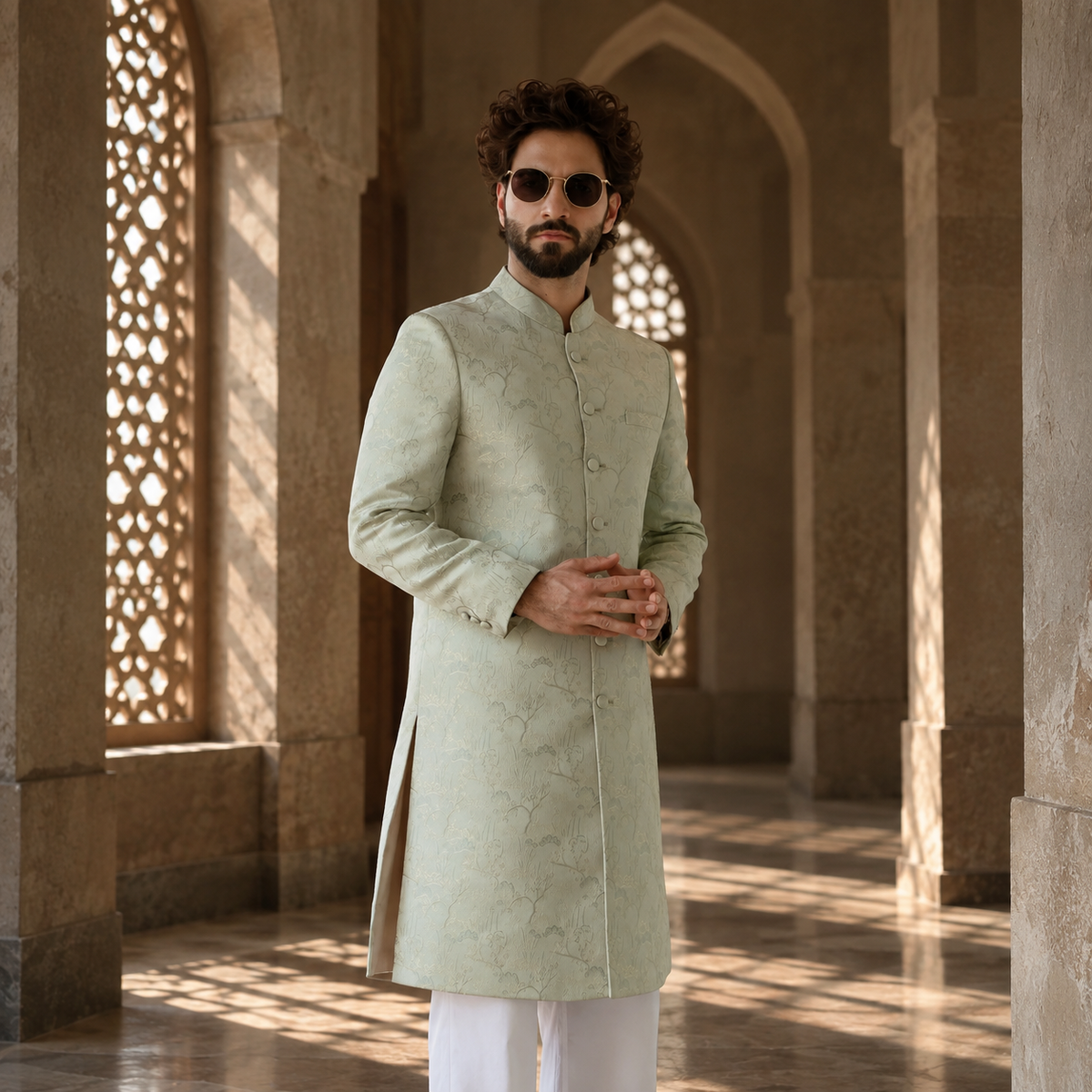 YAMAAN Imperial Sage Green Sherwani