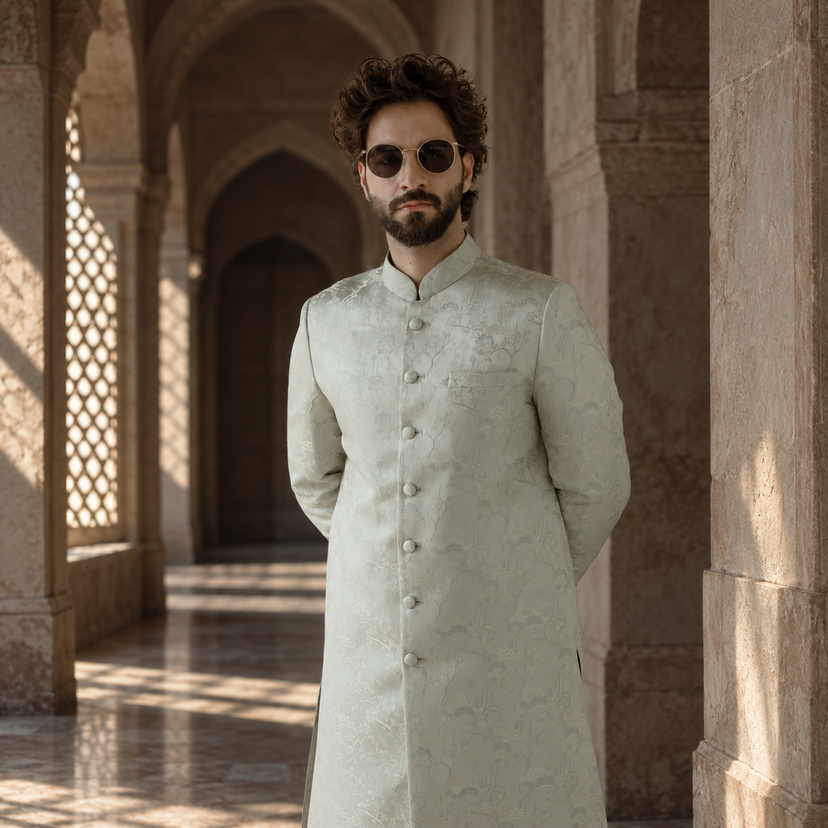 YAMAAN Imperial Sage Green Sherwani
